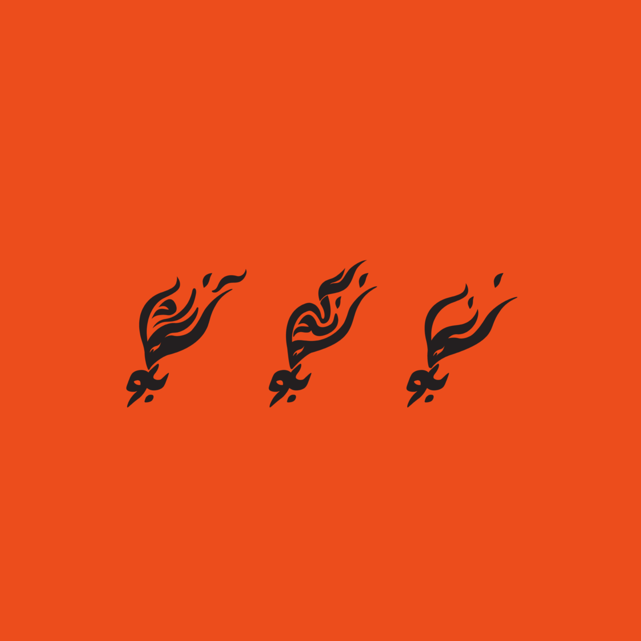 The collective’s logo design of the word Begoo* in black is repeated three times, each paired with one word from the “Woman Life Freedom” slogan against a solid saturated orange background. The words Woman, Life, and Freedom, stylized and incorporated into the design of the logo, are meant to resemble long hair in the wind as well as flame tongues –a reference to Iranian women setting their scarves on fire. The text reads: بگو زن بگو زندگی بگو آزادی Begoo Zan, Begoo Zendegi, Begoo Azadi Translation: Say Woman, Say Life, Say Freedom *Begoo means “Speak Up” or “Say it”, often used in the protest chants in Iran in conjunction with the chant “freedom freedom freedom”.
