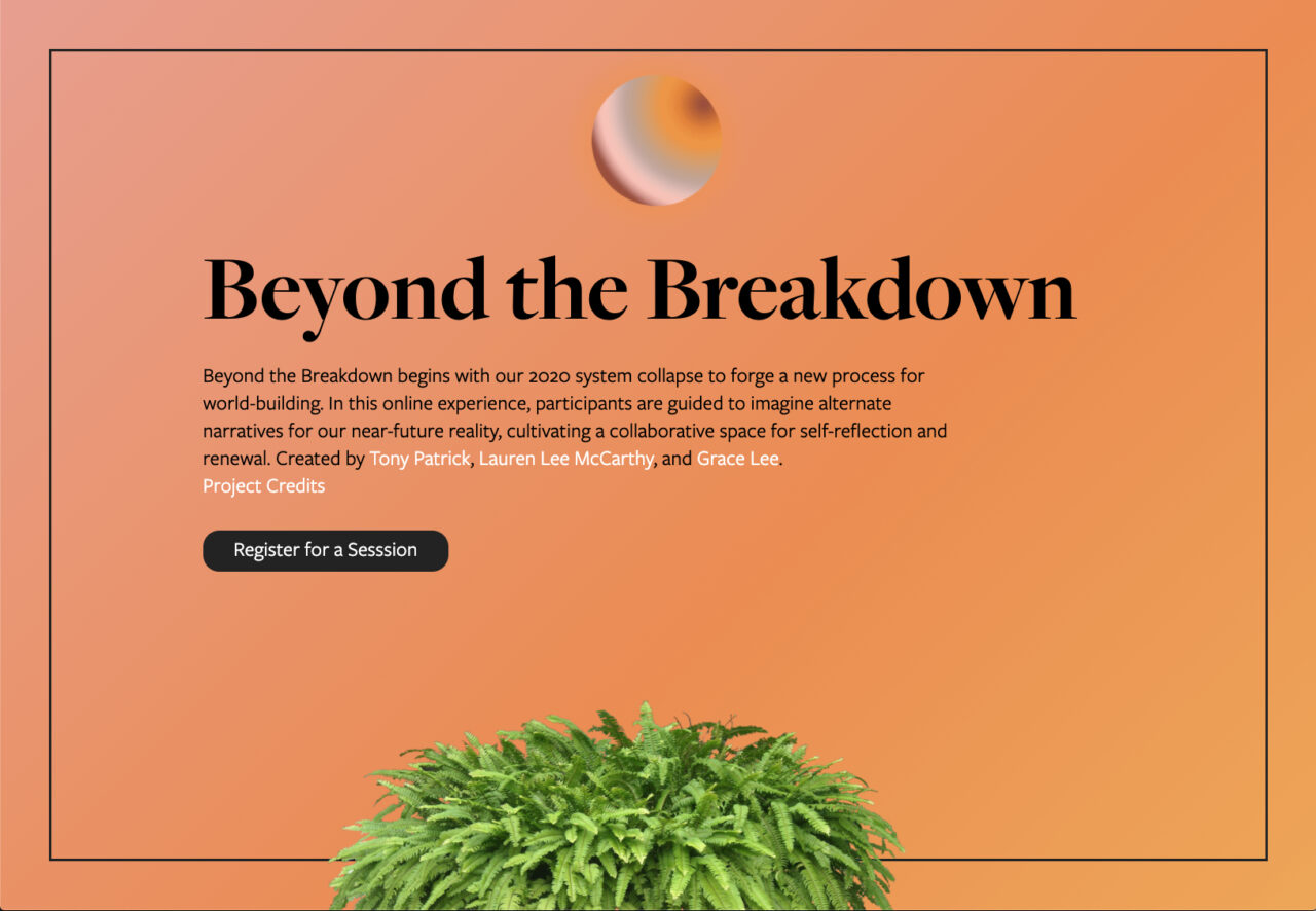 A screenshot of a webpage with the text "Beyond the Breakdown", the name of the web app. Black text on a soft orange, like a sunset background.